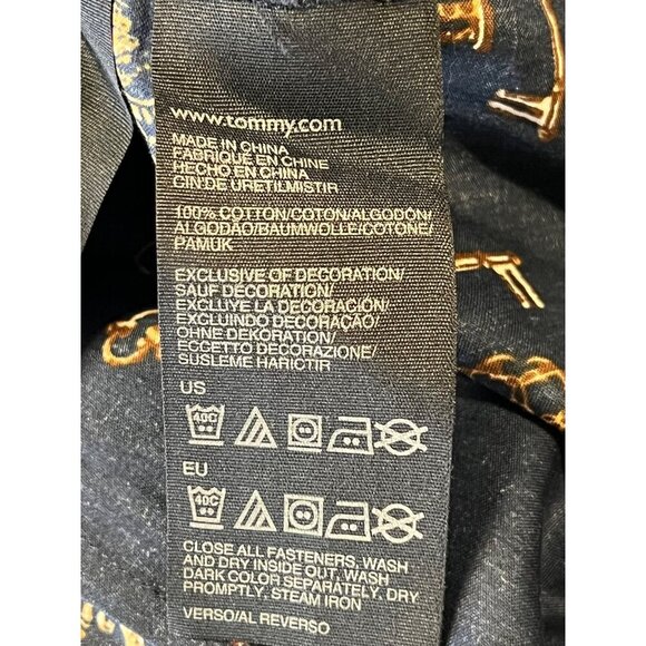 Tommy Hilfiger Women Large Button Up Collar Blouse Top Royal Crest Key Navy - Picture 8 of 9